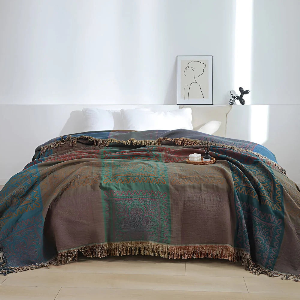 Mira Plaid - Katoen, Warme Deken voor op de Bank met Mandala Design 3