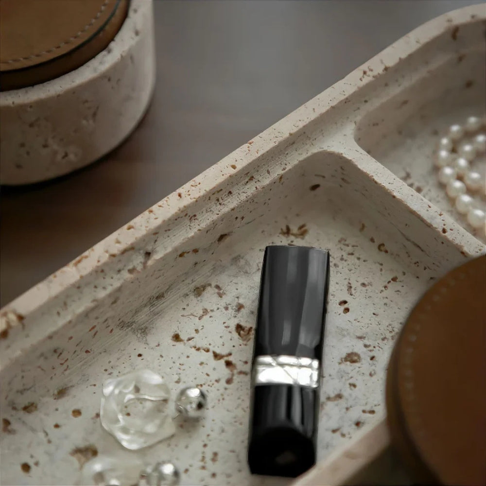 Mira Sieraden Opbergdoos - Travertijn met Lederen Deksel 4