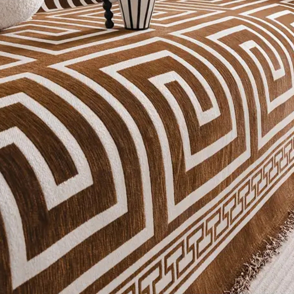 Mistral Bankhoes - Chenille met Boheemse Kwastjes, Geometrisch Patroon 3