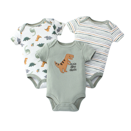DinoSnaps™ – 3-Delige Zomerset met Drukknoop – Zachte Babyromper Set