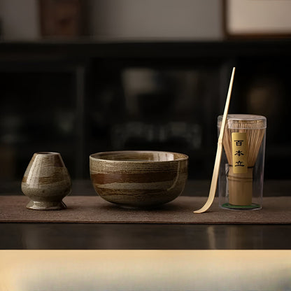 Miyako Tea Set - Bamboo and Ceramic, Traditional 4-Piece 0