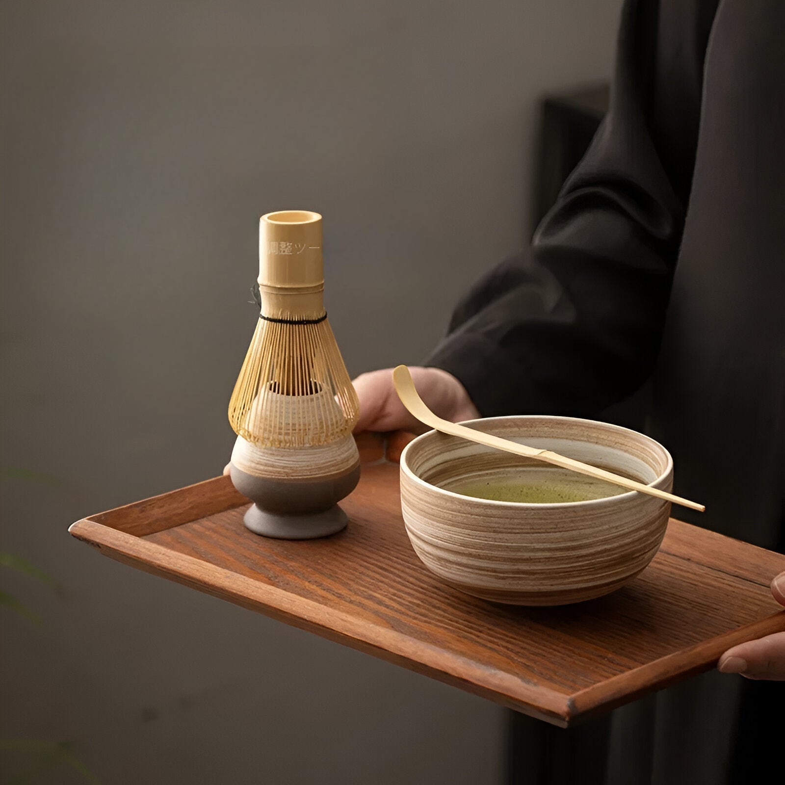 Miyako Tea Set - Bamboo and Ceramic, Traditional 4-Piece 2