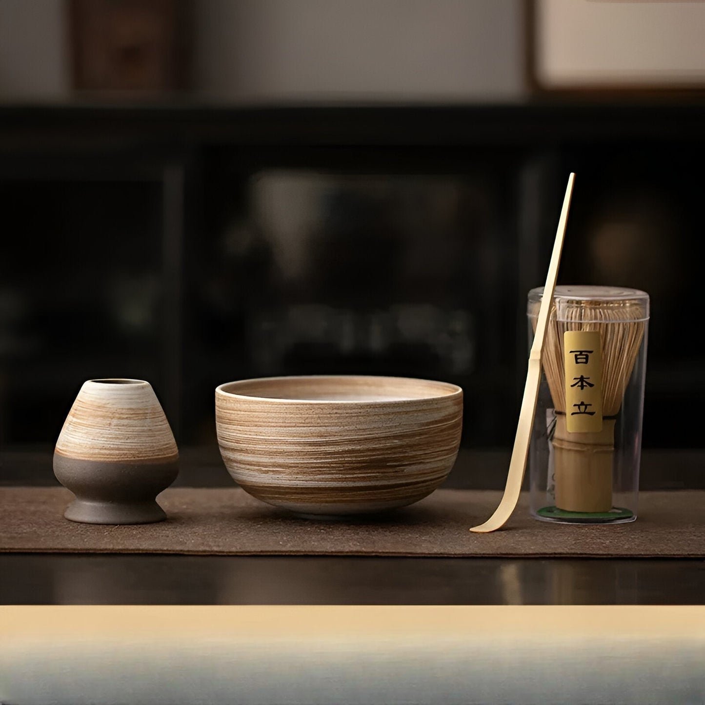 Miyako Tea Set - Bamboo and Ceramic, Traditional 4-Piece 3