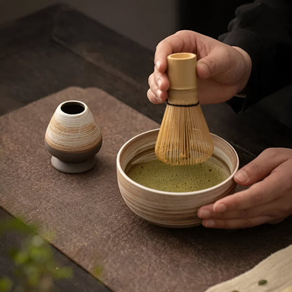 Miyako Tea Set - Bamboo and Ceramic, Traditional 4-Piece 5