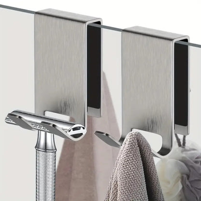 GlassHookSteel™ – RVS Douchedeur Haken – Frameless Glas Handdoekhaken Set