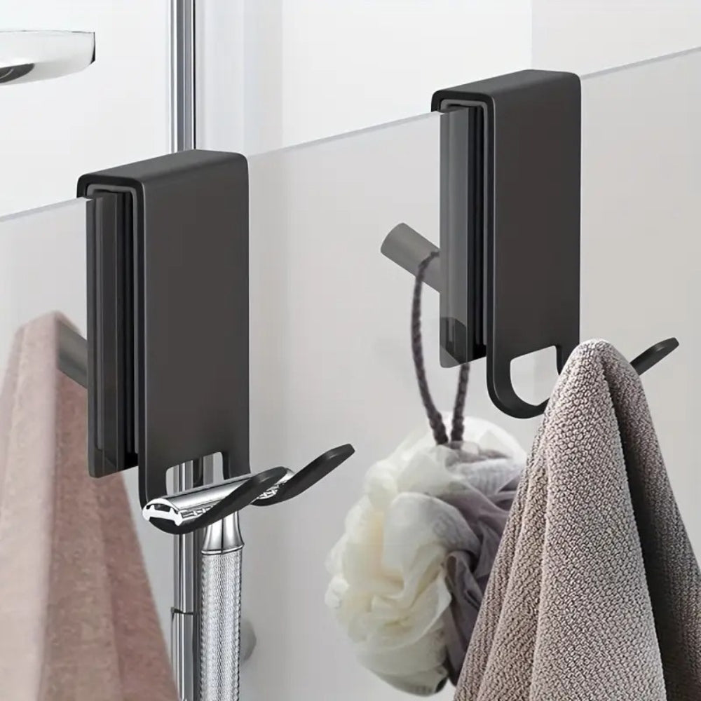 GlassHookSteel™ – RVS Douchedeur Haken – Frameless Glas Handdoekhaken Set