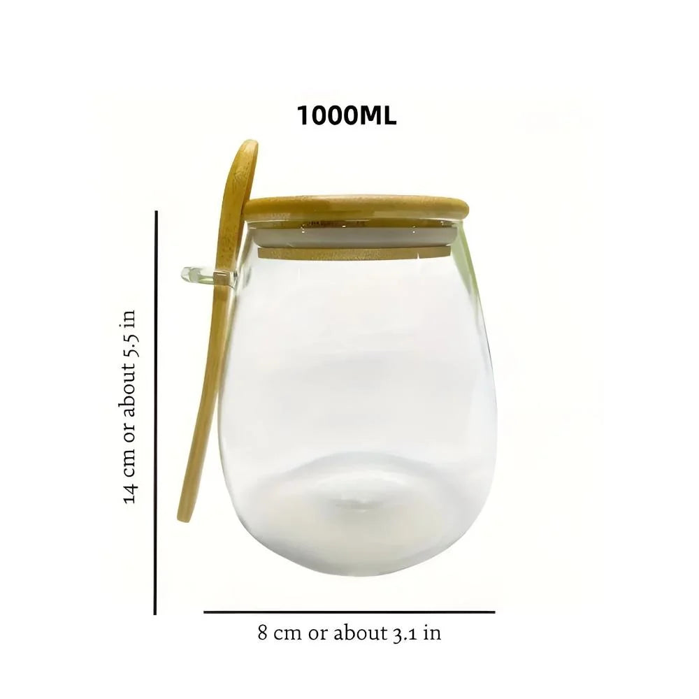 Natura Glazen Pot - Glas met Houten Deksel, Luchtdicht en Inclusief Lepel 0