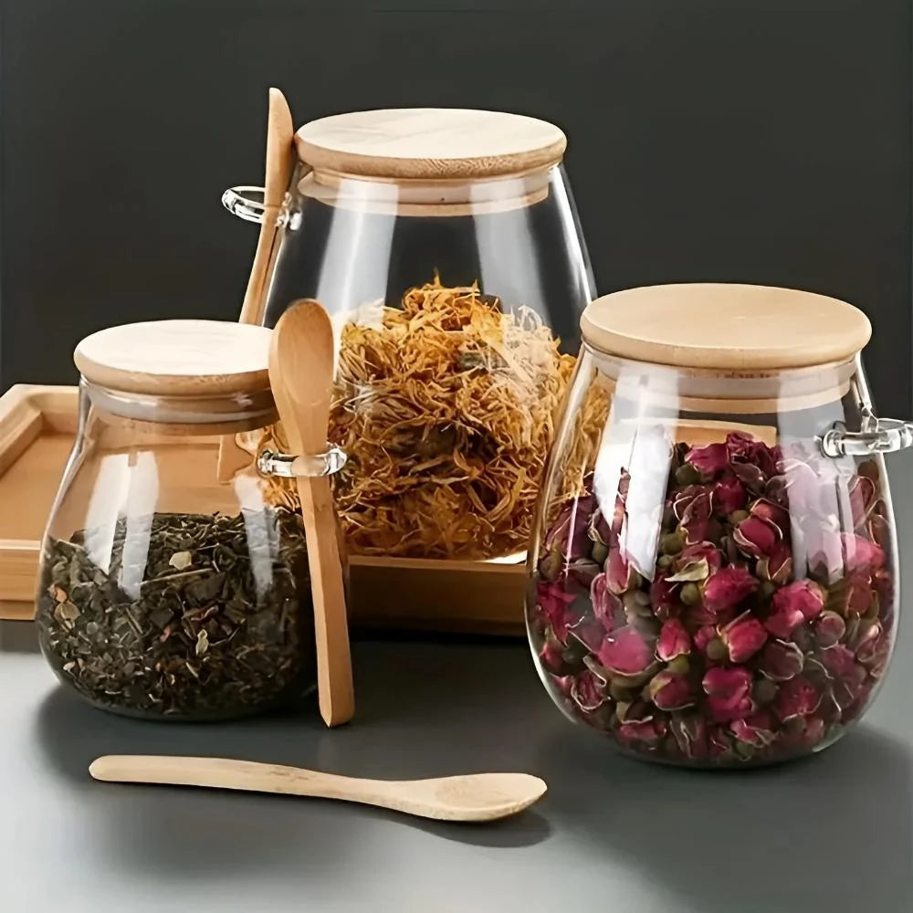 Natura Glazen Pot - Glas met Houten Deksel, Luchtdicht en Inclusief Lepel 1
