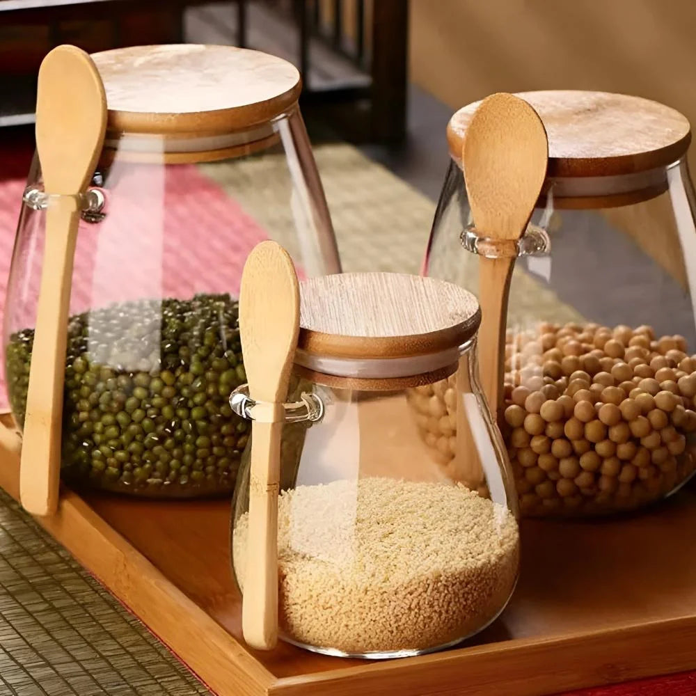 Natura Glazen Pot - Glas met Houten Deksel, Luchtdicht en Inclusief Lepel 2
