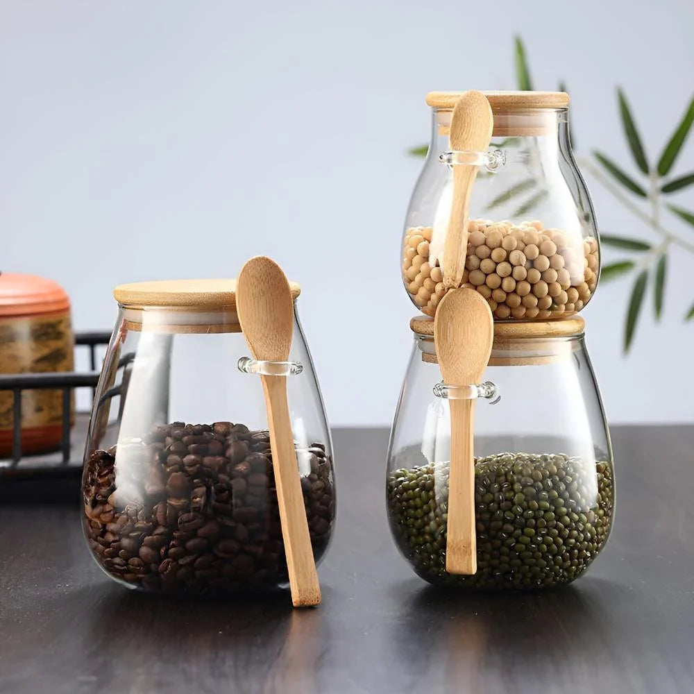 Natura Glazen Pot - Glas met Houten Deksel, Luchtdicht en Inclusief Lepel 3