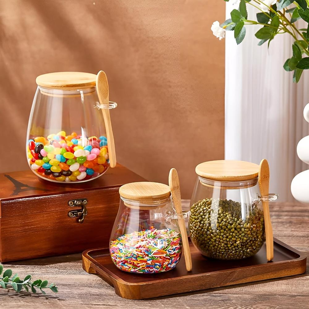 Natura Glazen Pot - Glas met Houten Deksel, Luchtdicht en Inclusief Lepel 6