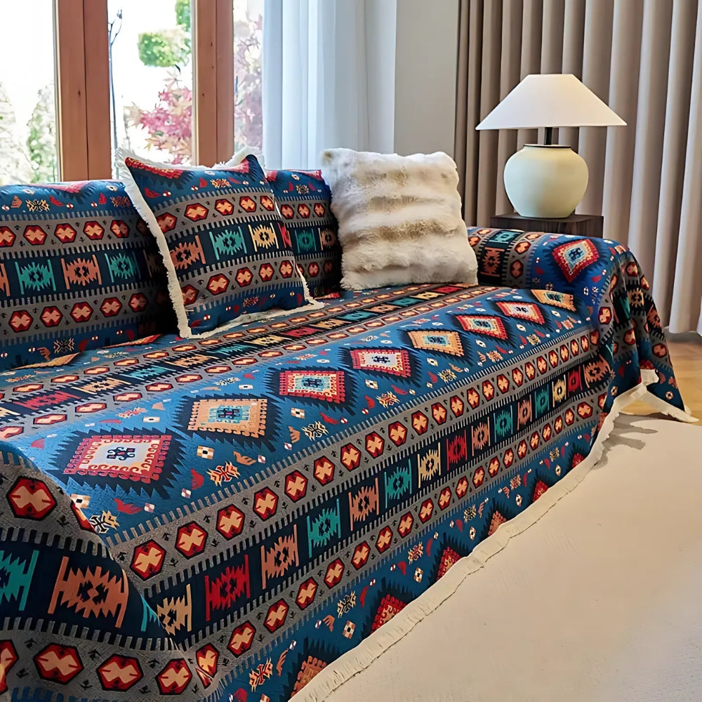 Noble Boho Bankhoes - Zacht Chenille, Vintage Geometrisch Design 0