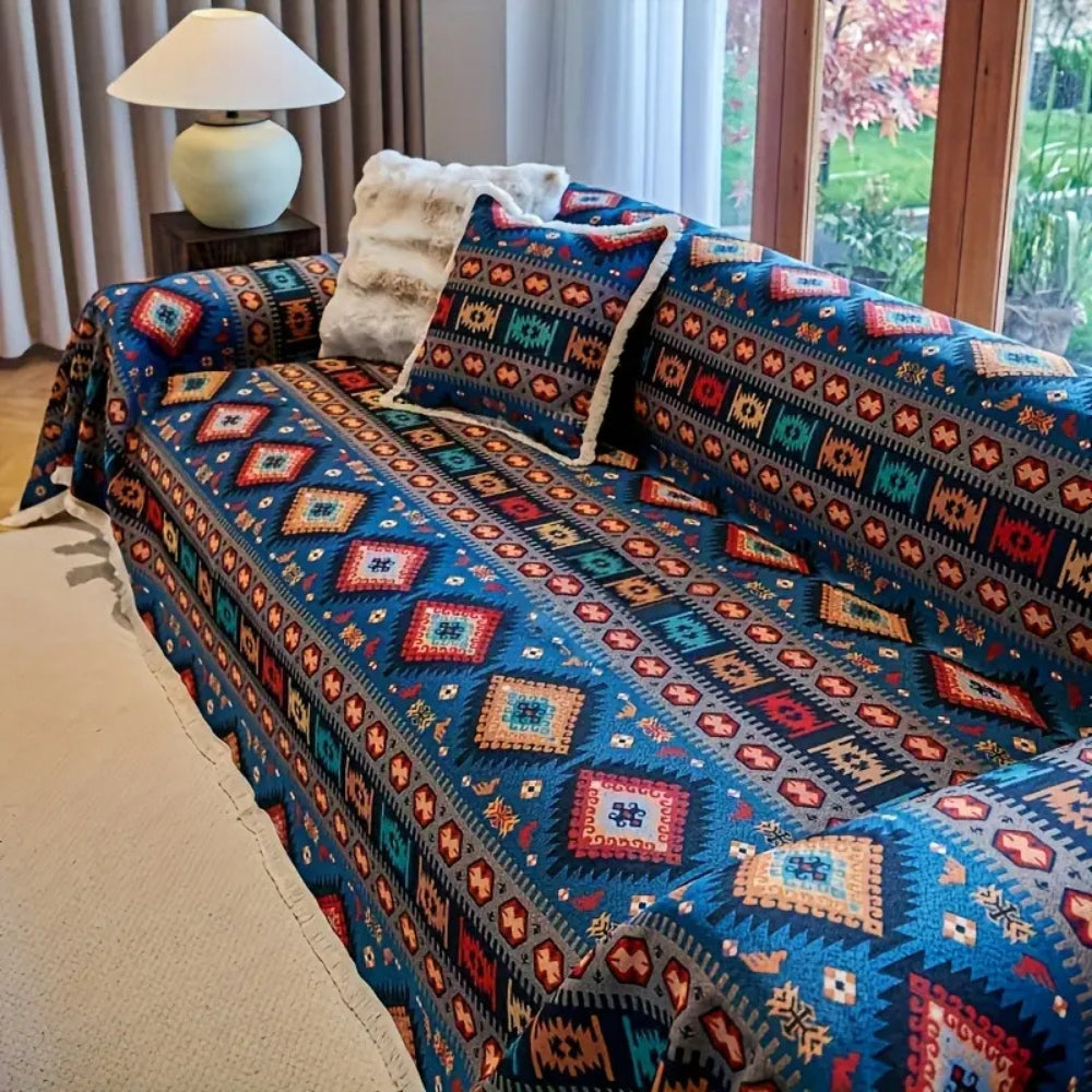Noble Boho Bankhoes - Zacht Chenille, Vintage Geometrisch Design 2