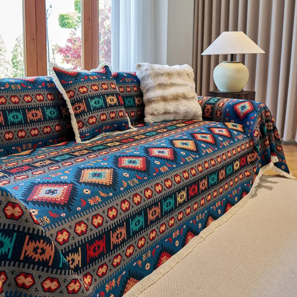 Noble Boho Bankhoes - Zacht Chenille, Vintage Geometrisch Design 4