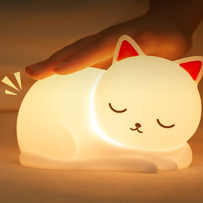 SlaapPoes™ – Siliconen Katten Nachtlamp – Zachte LED Sfeerverlichting
