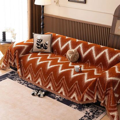 Oker Streak Bankhoes - Getextureerde Chenille, Zigzagpatroon 0