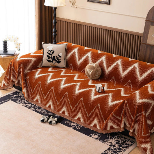 Oker Streak Bankhoes - Getextureerde Chenille, Zigzagpatroon 0