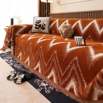 Oker Streak Bankhoes - Getextureerde Chenille, Zigzagpatroon 1