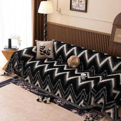 Oker Streak Bankhoes - Getextureerde Chenille, Zigzagpatroon 2