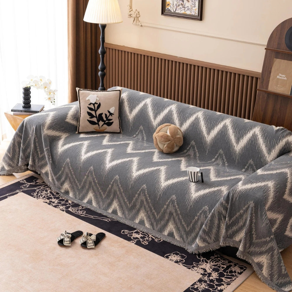 Oker Streak Bankhoes - Getextureerde Chenille, Zigzagpatroon 3