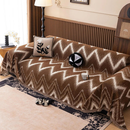 Oker Streak Bankhoes - Getextureerde Chenille, Zigzagpatroon 4