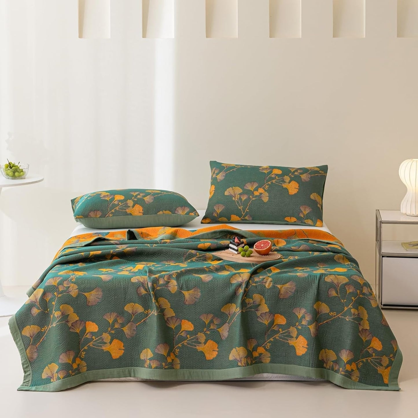 Olina Bedsprei - Katoenen Jacquard, Omkeerbaar Bloemenpatroon 0
