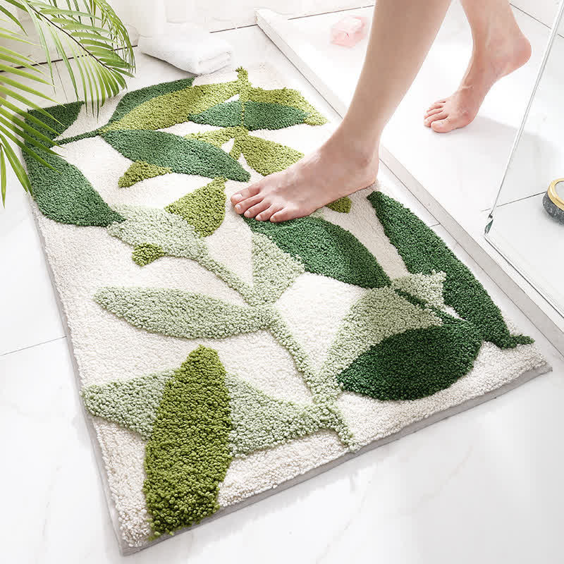 Olivan Vloerkleed - Antislip, Zacht Polyester met Groene Bladprint 0
