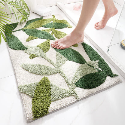 Olivan Vloerkleed - Antislip, Zacht Polyester met Groene Bladprint 0