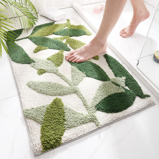 Olivan Vloerkleed - Antislip, Zacht Polyester met Groene Bladprint 0