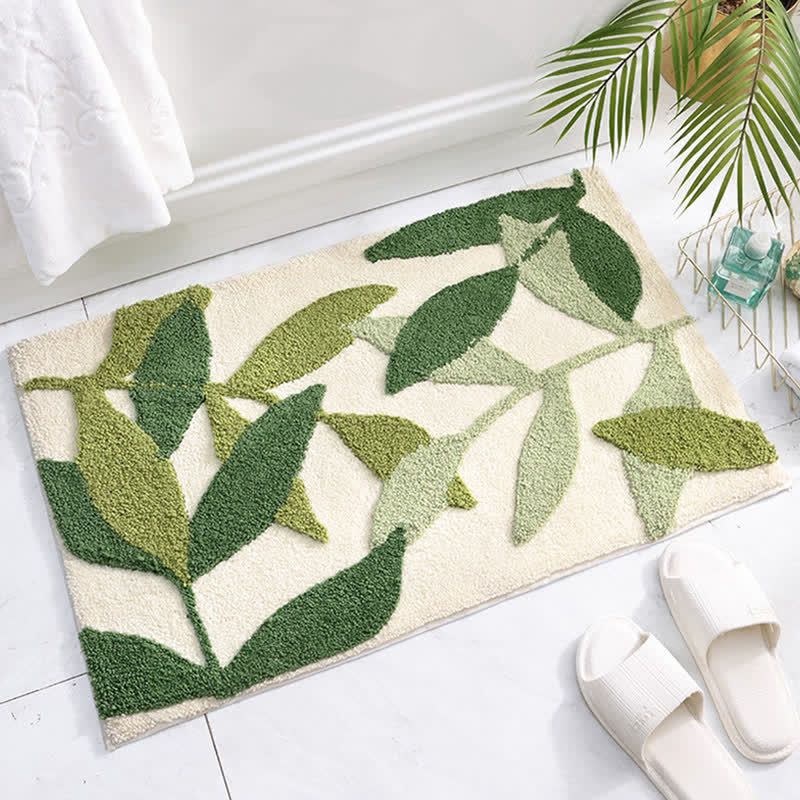 Olivan Vloerkleed - Antislip, Zacht Polyester met Groene Bladprint 1