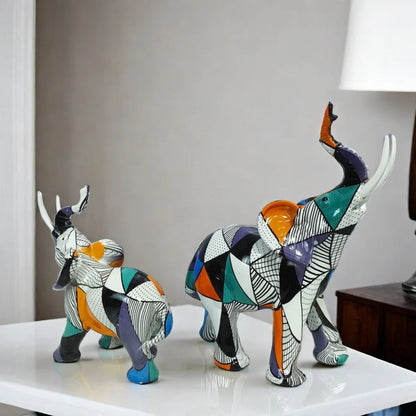 Olivio Olifant Beeldje - Handgeschilderd, Geometrisch Design 1