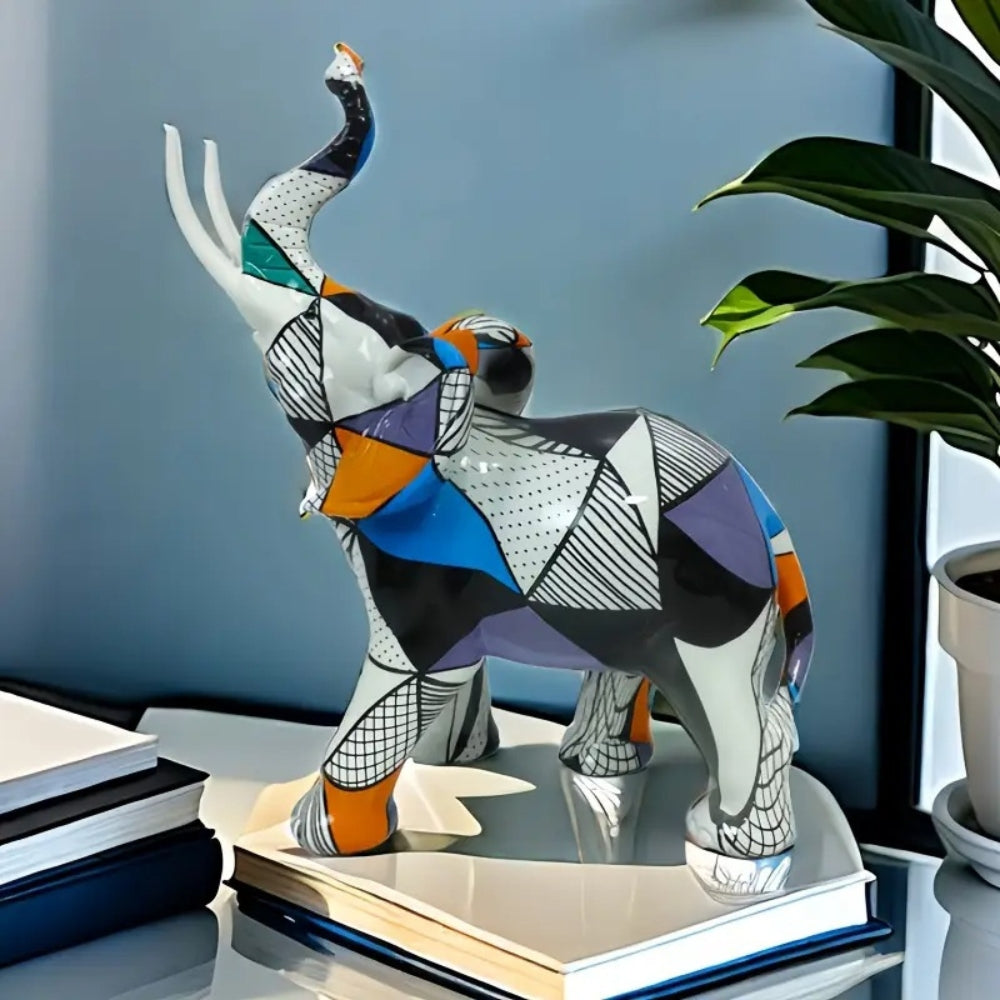 Olivio Olifant Beeldje - Handgeschilderd, Geometrisch Design 2