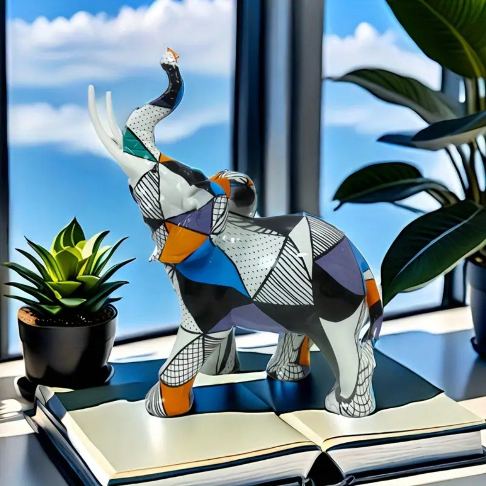Olivio Olifant Beeldje - Handgeschilderd, Geometrisch Design 4