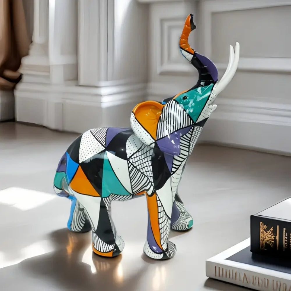 Olivio Olifant Beeldje - Handgeschilderd, Geometrisch Design 5
