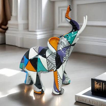 Olivio Olifant Beeldje - Handgeschilderd, Geometrisch Design 5