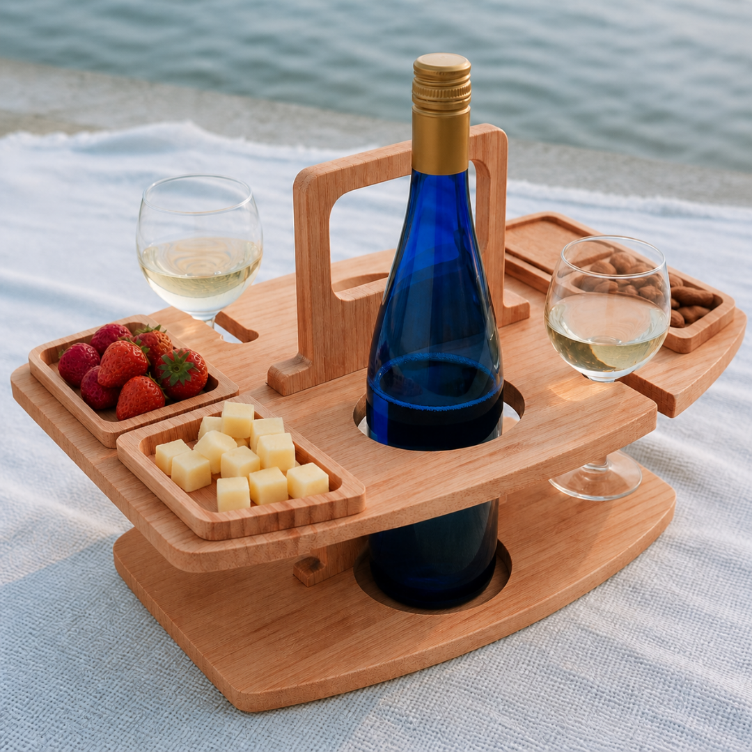 PicnicNest™ – Opvouwbare Wijn Picknicktafel – Houten Outdoor Tafel