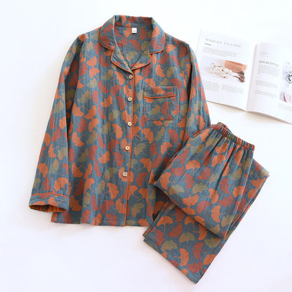 Oriana Loungewearset - Gekamd Katoen, Uniek Ginkgobladpatroon 0