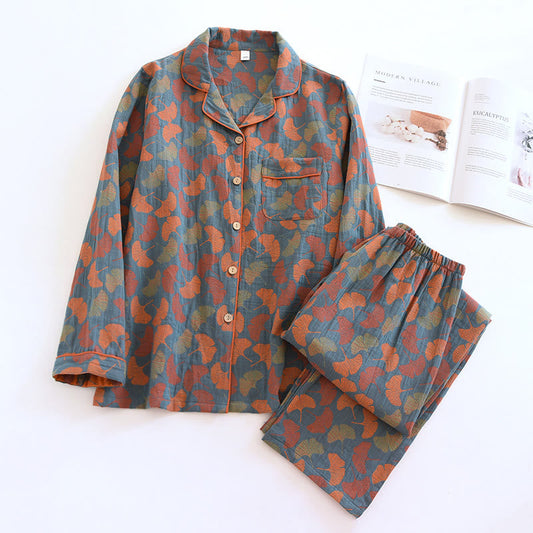 Oriana Loungewearset - Gekamd Katoen, Uniek Ginkgobladpatroon 0