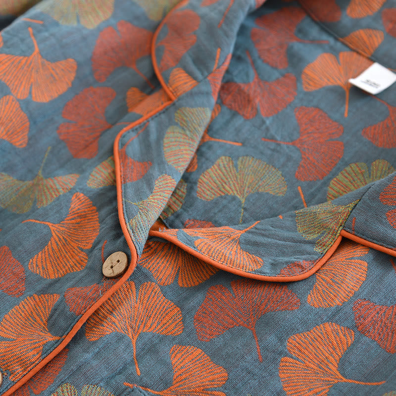 Oriana Loungewearset - Gekamd Katoen, Uniek Ginkgobladpatroon 2