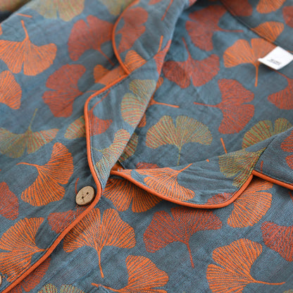 Oriana Loungewearset - Gekamd Katoen, Uniek Ginkgobladpatroon 2
