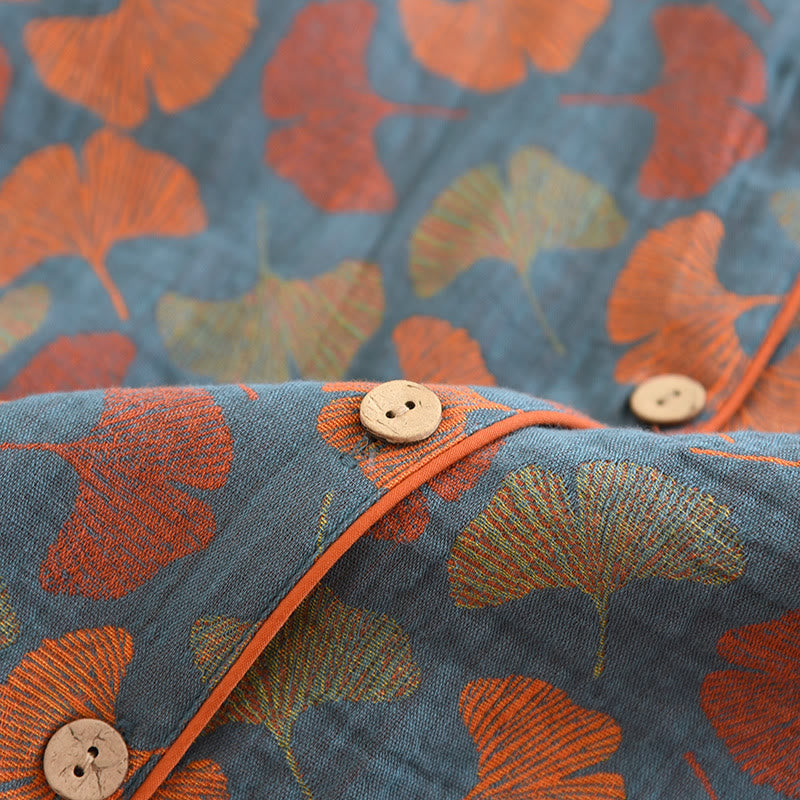 Oriana Loungewearset - Gekamd Katoen, Uniek Ginkgobladpatroon 3