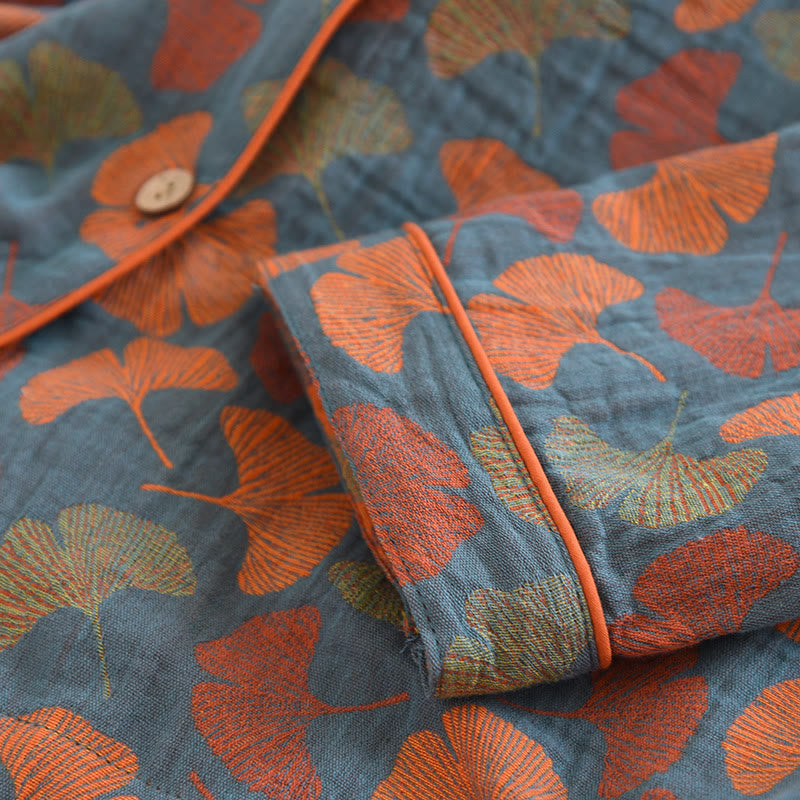 Oriana Loungewearset - Gekamd Katoen, Uniek Ginkgobladpatroon 4
