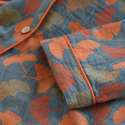 Oriana Loungewearset - Gekamd Katoen, Uniek Ginkgobladpatroon 4