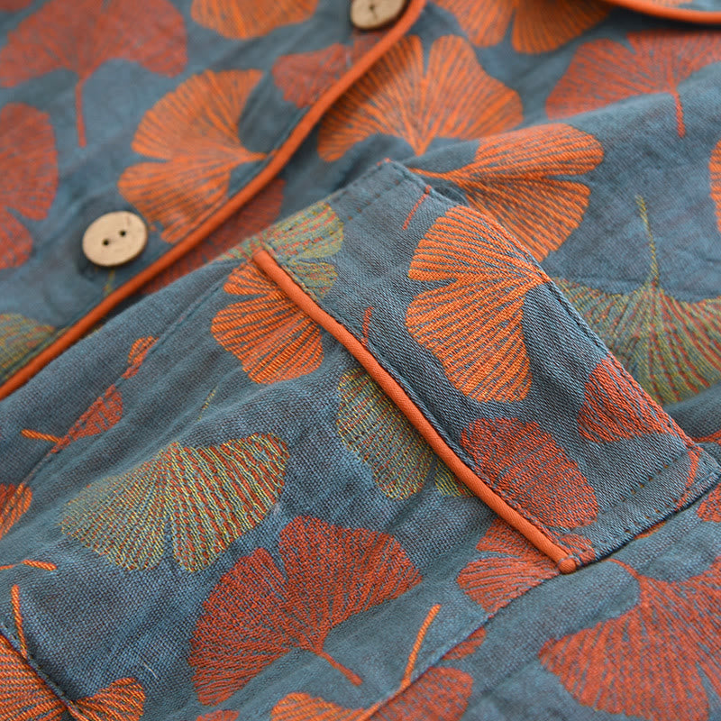 Oriana Loungewearset - Gekamd Katoen, Uniek Ginkgobladpatroon 5