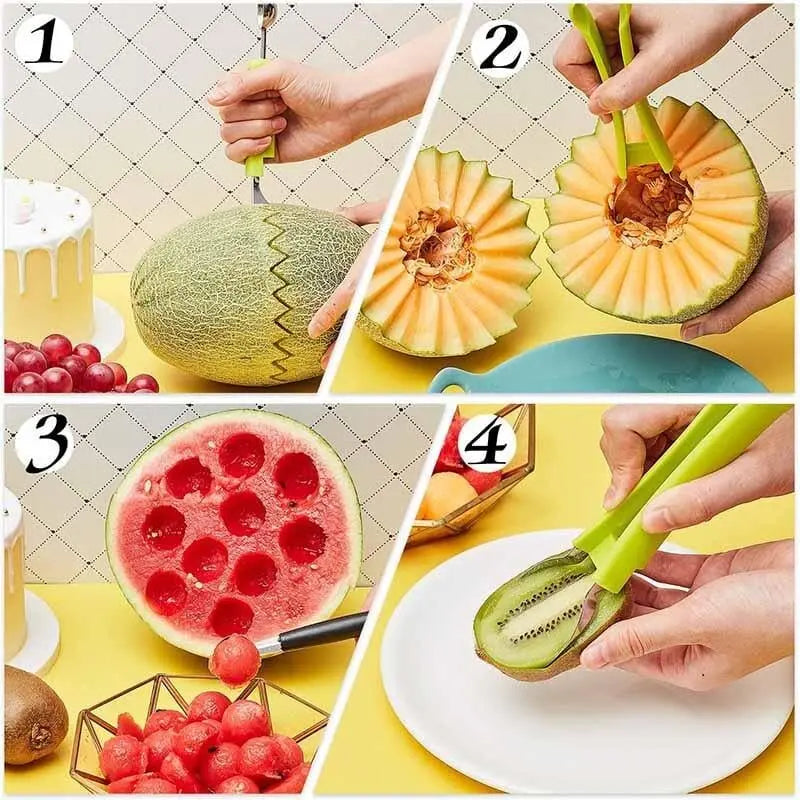 Orion Fruittool 3-in-1 Obstschneider - Kunststof en RVS, Compact en Multifunctioneel 1