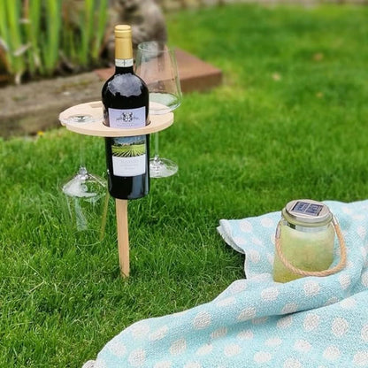 VinoStake™ – Draagbare Wijn Picknicktafel – Stevige Glashouders & Snackplateau