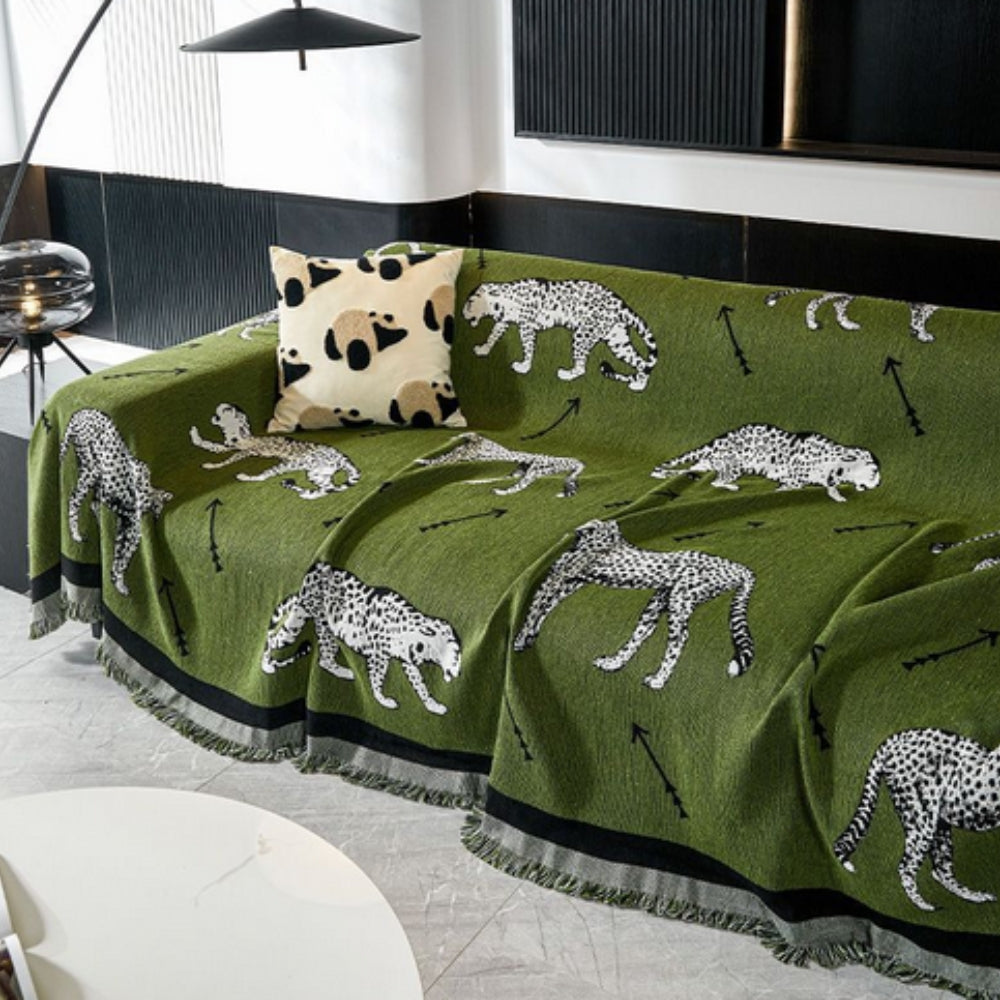 Panda Luxe Bankhoes - Microvezel, Omkeerbaar Design met Franjeranden 2