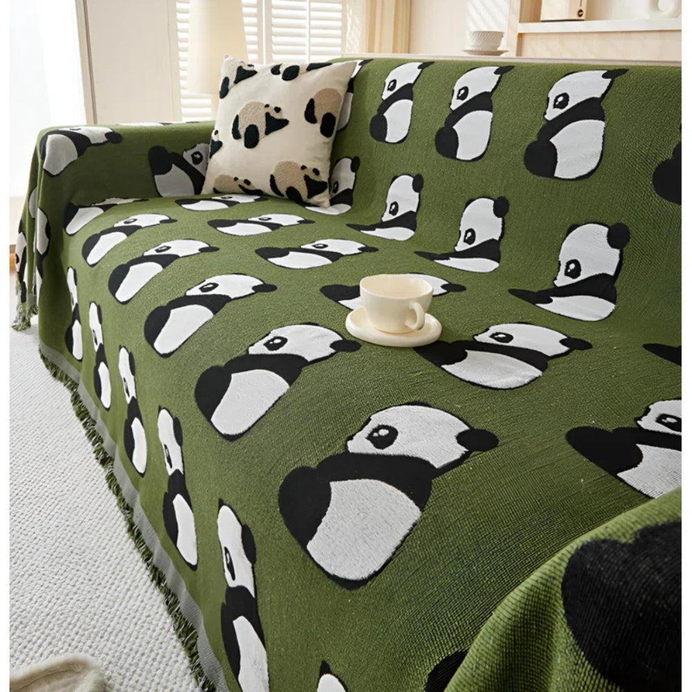 Panda Luxe Bankhoes - Microvezel, Omkeerbaar Design met Franjeranden 4