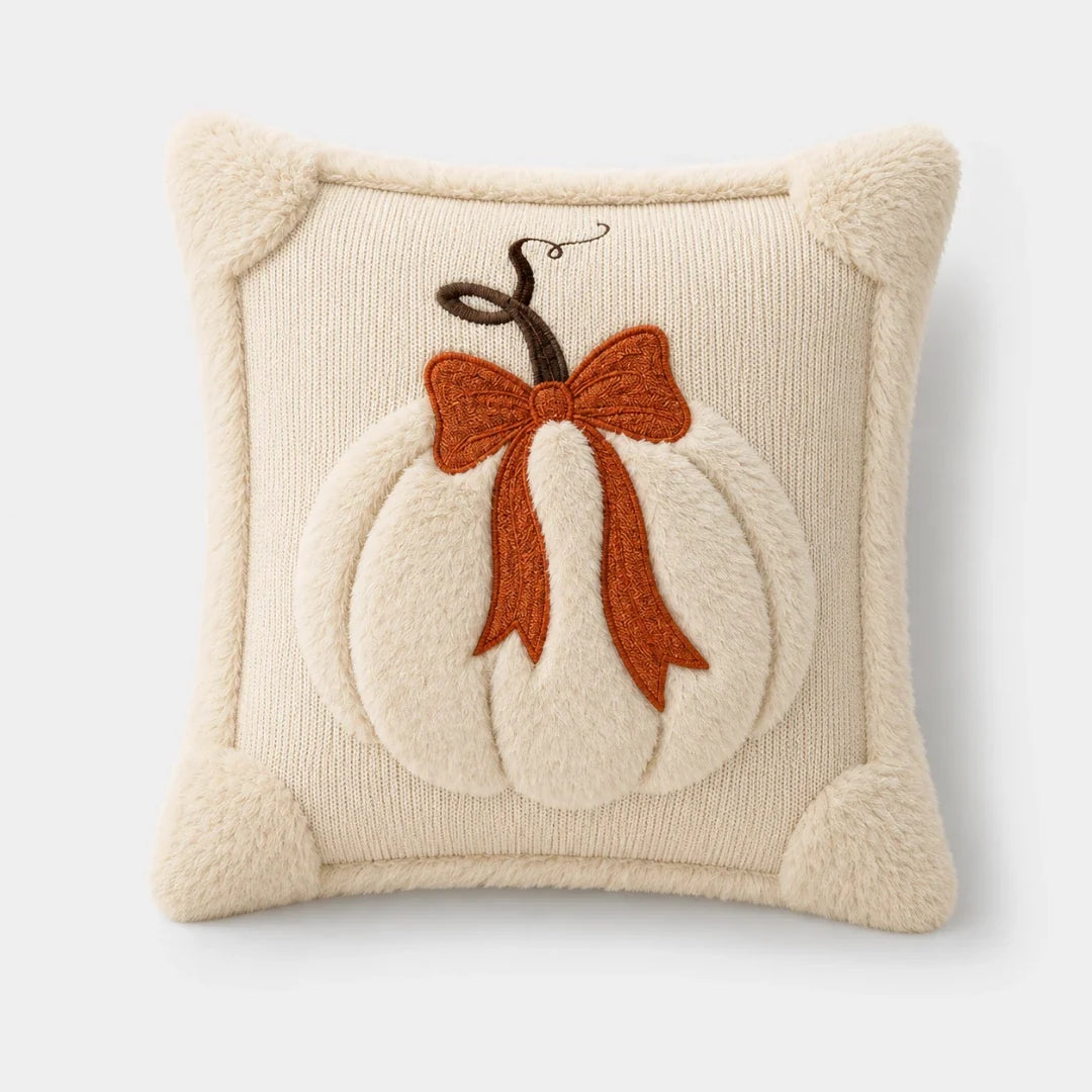 Pavo Kussenhoes - Chenille met Pompoen Design, Geschikt voor Binnenkussen 45x45 cm 0