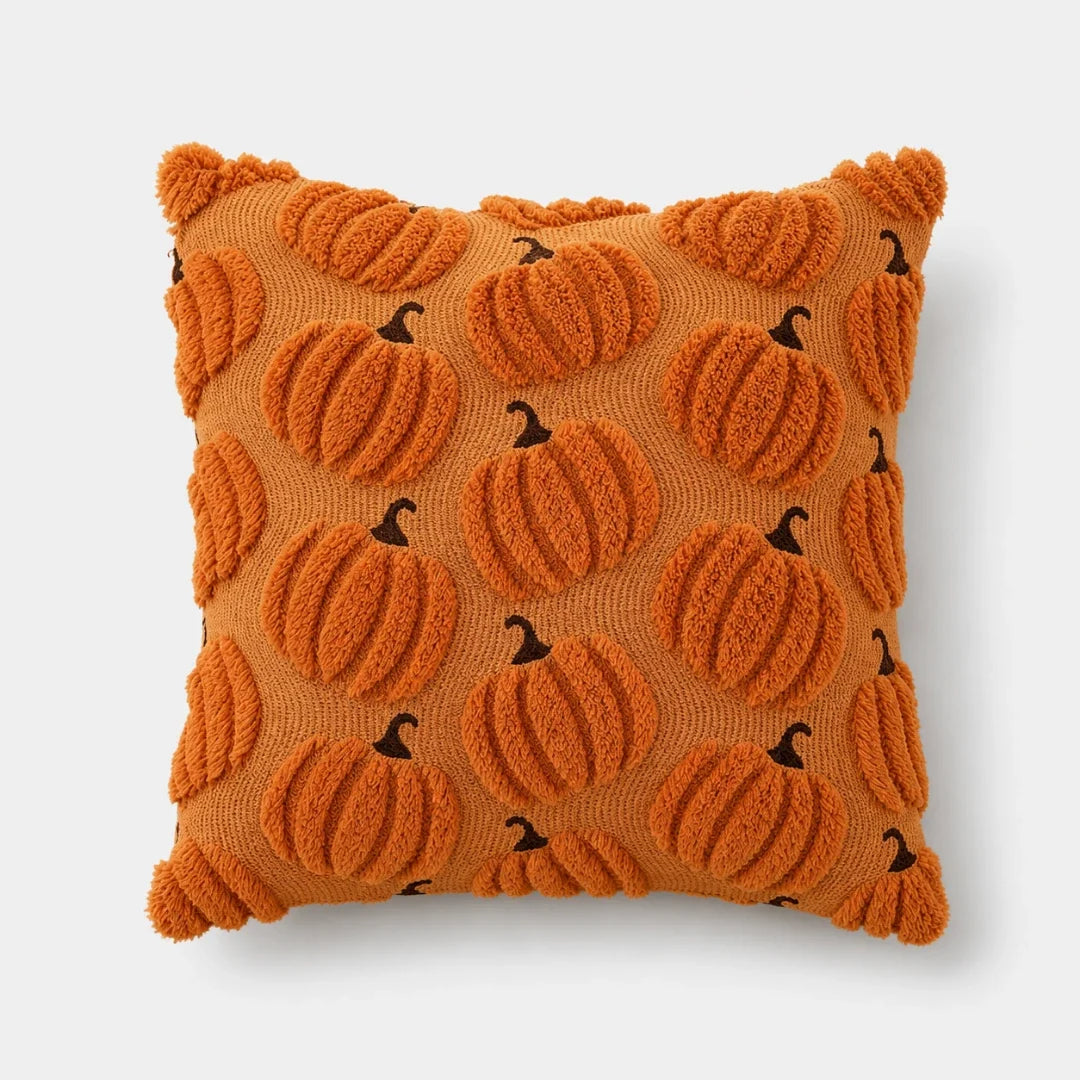 Pavo Kussenhoes - Chenille met Pompoen Design, Geschikt voor Binnenkussen 45x45 cm 12